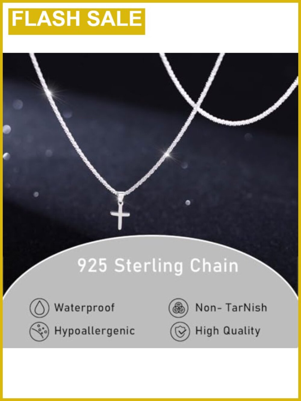 925 Sterling Silver Plated Layered Chain Necklace Cross Pendant Paperclip - Picture 3 of 6